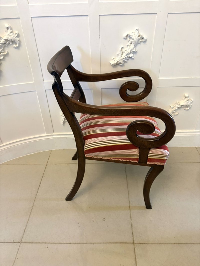 Antique Regency Mahogany Dining Chairs Set of Eight Including Two Carvers Scroll Arms - Image 10